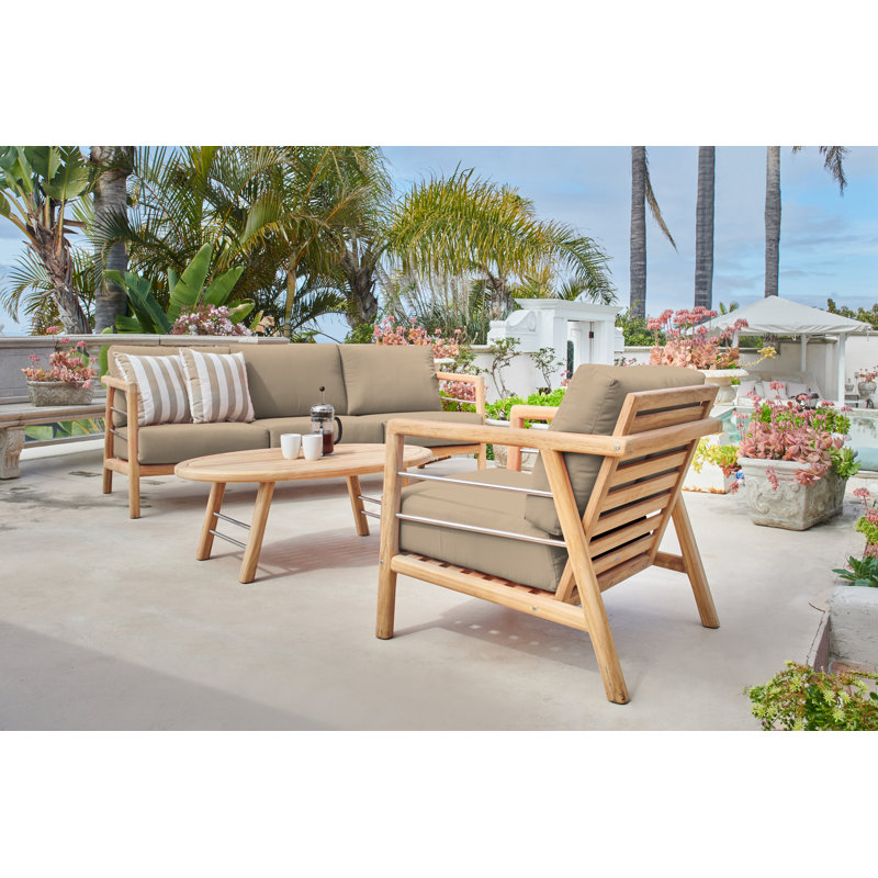Aalto Teak Club Chair With Cushion In Melon, Natural Sanded, Fawn
