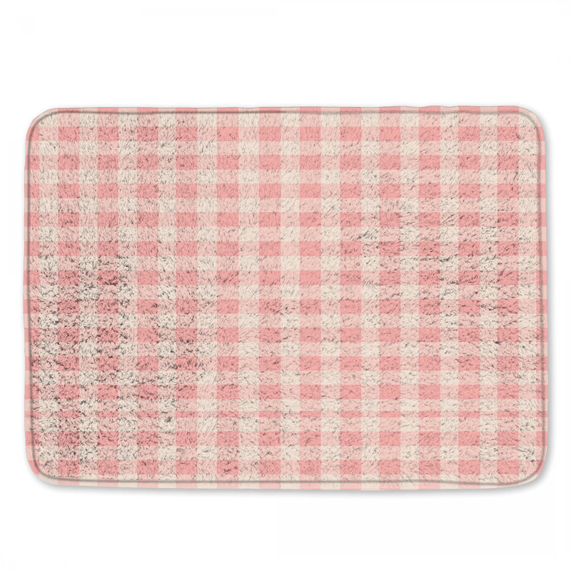 Tapis de bain rose à carreaux vichy, L 34 po x L 21 po