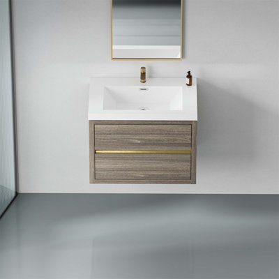 Meuble-lavabo mural de 30 po avec lavabo, meuble de rangement flottant avec comptoir en résine de pierre et 2 tiroirs à fermeture en douceur