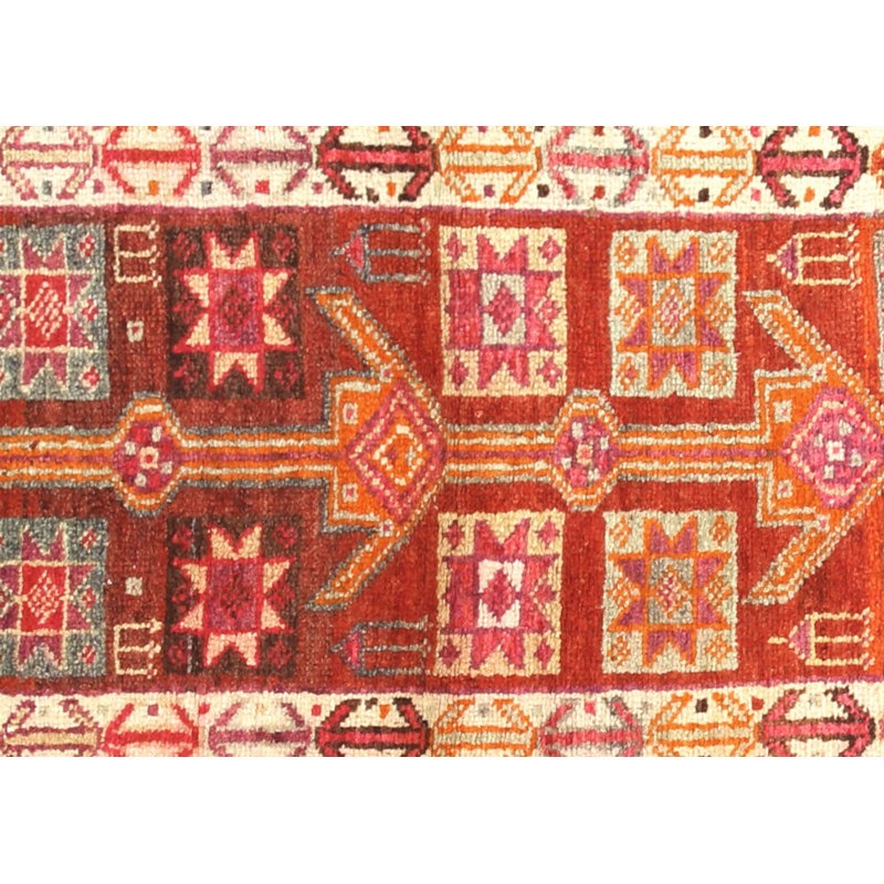 Tapis de couloir rouge unique en laine noué à la main 2 pi 9 po x 10 pi 4 po années 1960