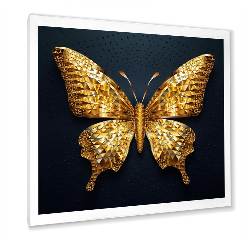 «Black and Gold Diamonds Butterly II», art mural papillon, H 24 po x l 24 po x P 1 po, Cadre simple blanc