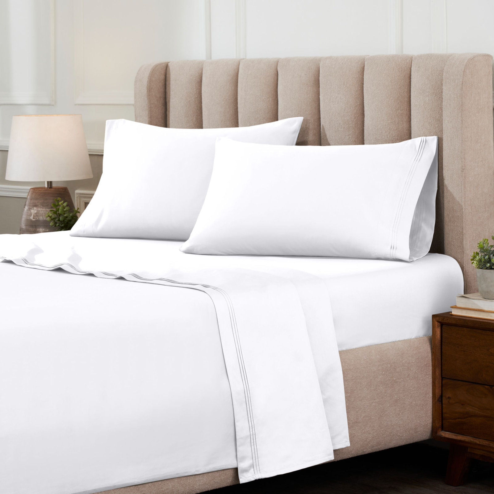 Cotton Sheet Set, White, Full Sheet Set with 2 Pillowcases