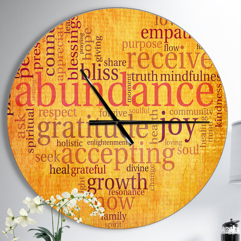 Horloge murale Abondance Gratitude Joy Heart, Moyen