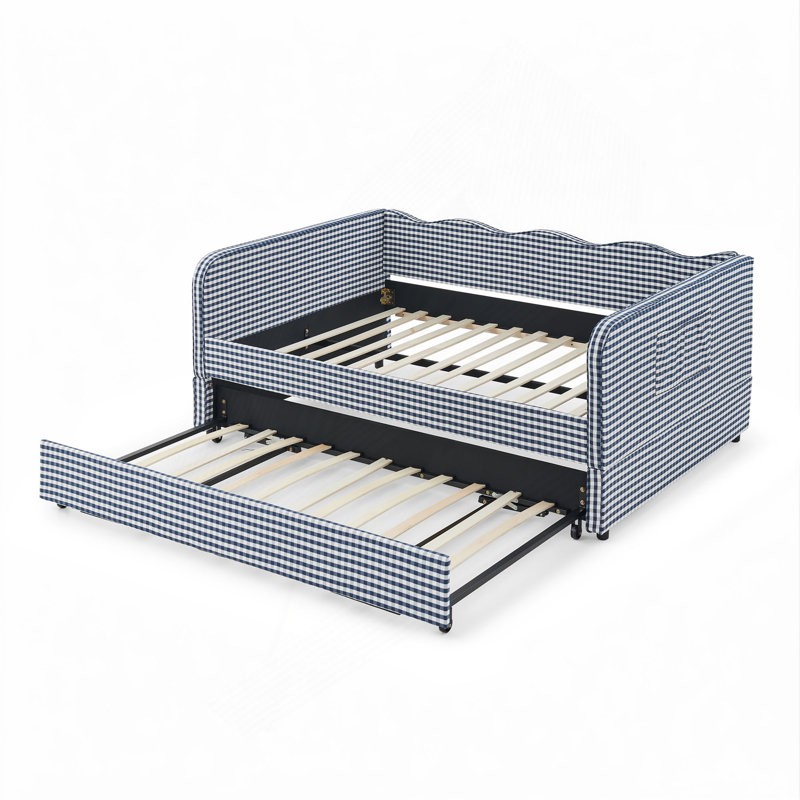 Divan-lit double convertible 3 en 1 avec couchette coulissante et poches de rangement latérales Gingham, Lit simple