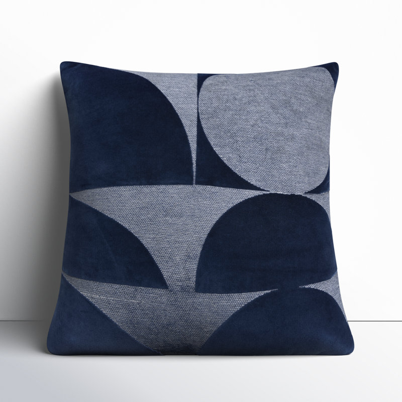20" Navy Blue Cotton Embroidered Geometric Throw Pillow