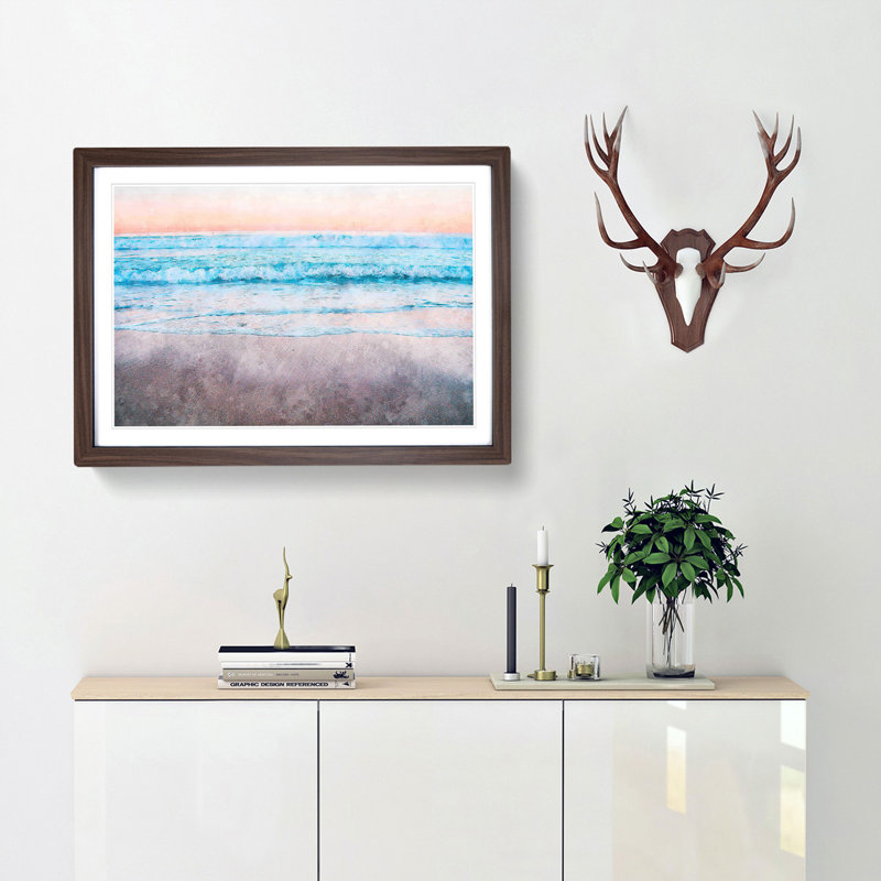 Waves upon Hermosa Beach - Picture Frame Painting Print, 45cm H x 63cm W x 2cm D, Walnut Framed