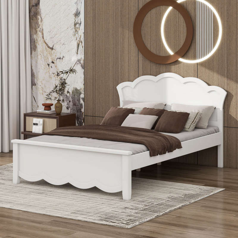 Lit plateforme en bois avec tête de lit en forme de fleur, Lit double