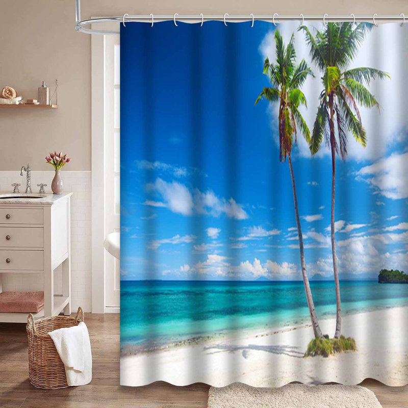 Tropical Beach, cocotier, beauté, bleu, côte de nuages avec 12 crochets, L 72 po x l 78 po