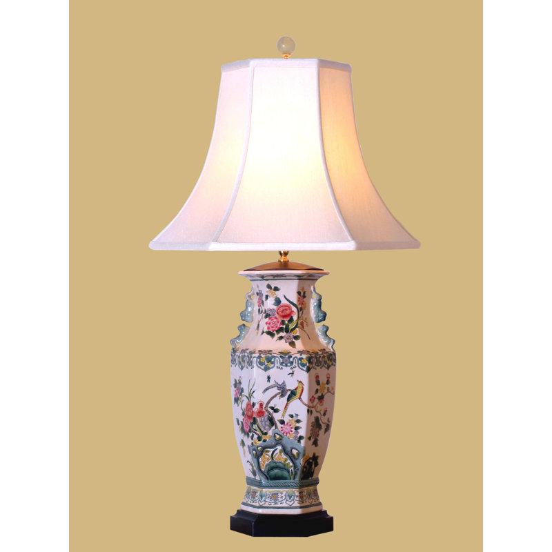 Lampe de table oiseaux et fleurs 32 po