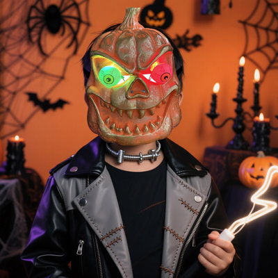 Halloween Horror Pumpkin Mask  Glowing Makeup  Funny Cosplay  Scary Props