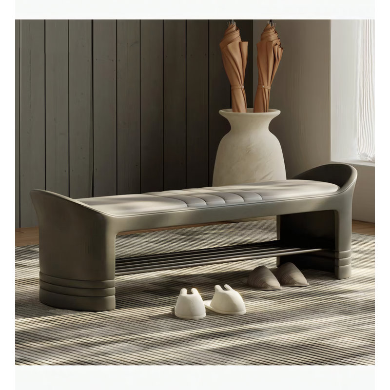 Banc de rangement contemporain pour chaussures en cuir massif, Gris