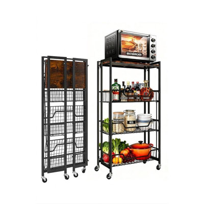 Collapsible Kitchen Baker Rack Foldable Utility Storage Shelf Microwave Stand Coffee Bar Station