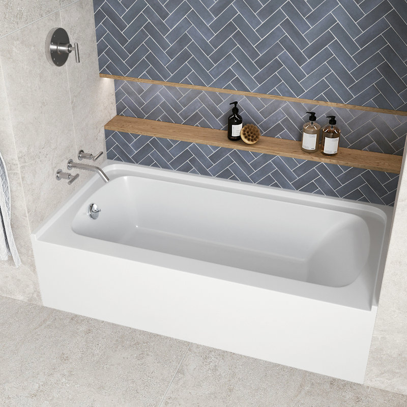 Streamline 60 in. x 30 in. Acrylic Right-Hand Drain Alcove Bathtub in Glossy White With External Drain, Polished Chrome