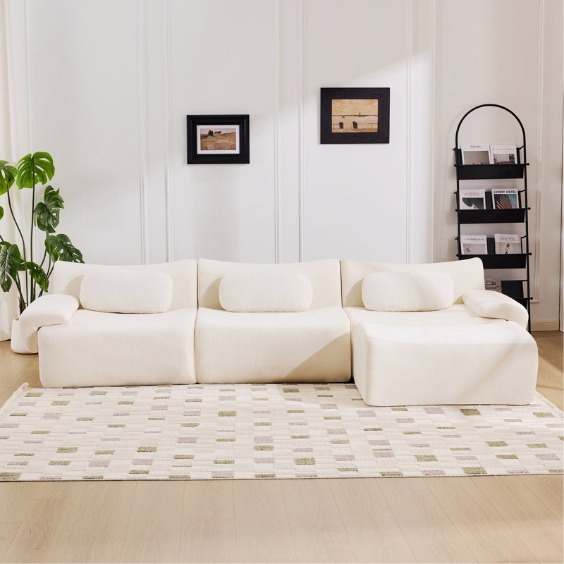 Canapé modulaire avec coussins pour le salon, la chambre à coucher, Blanc