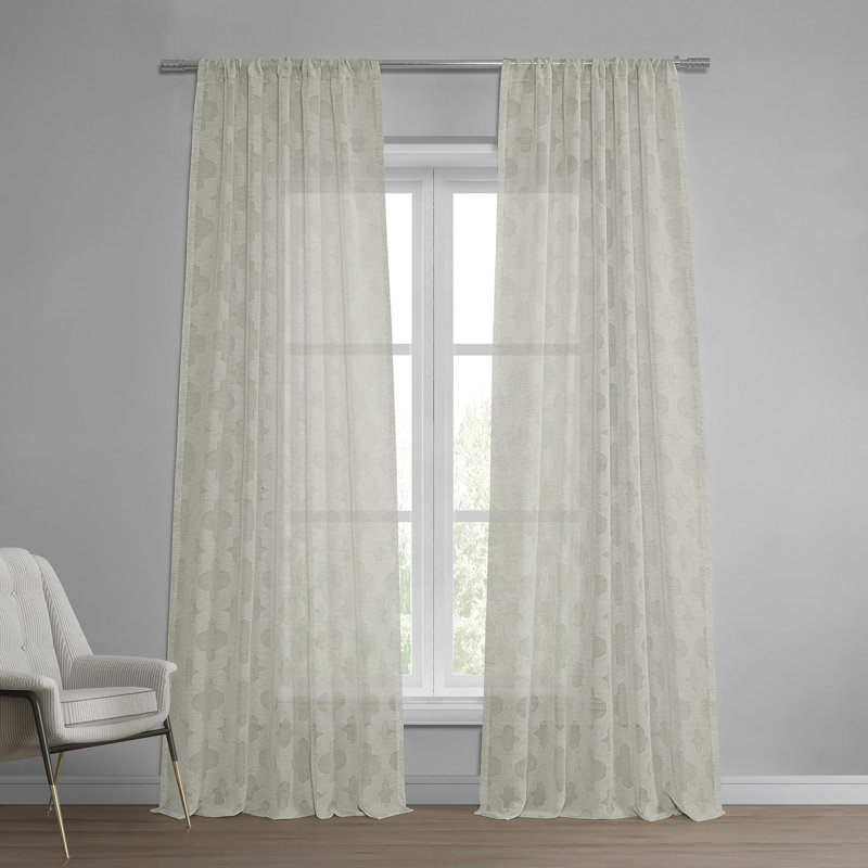 Marylane Geometric Patterned Faux Linen Sheer Curtains for Bedroom & Living Room Curtains - Single Panel Drapes, 50"W x 108"L