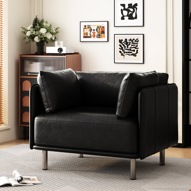 Méridienne noire de 39 po avec revêtement en cuir PU. Structure en bois massif, acier. Moderne pour la vie, la chambre à coucher, le bureau. Sièges spacieux Revêtement et cuir rétro. Fabrication en bois et en acier. Idéal pour la vie