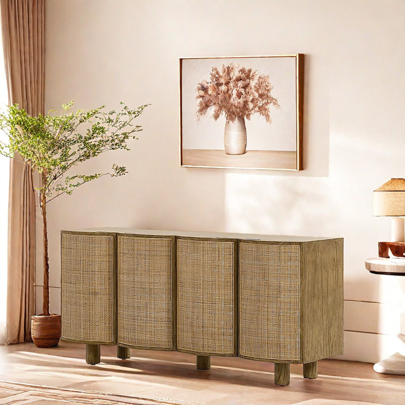 Armoire d'appoint en bois massif de rotin, Couleur fumée
