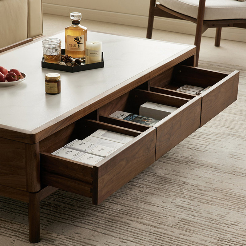 Table basse avec rangement en dalle de granit en bois massif, H 15,7 po x L 55,1 po x l 27,6 po