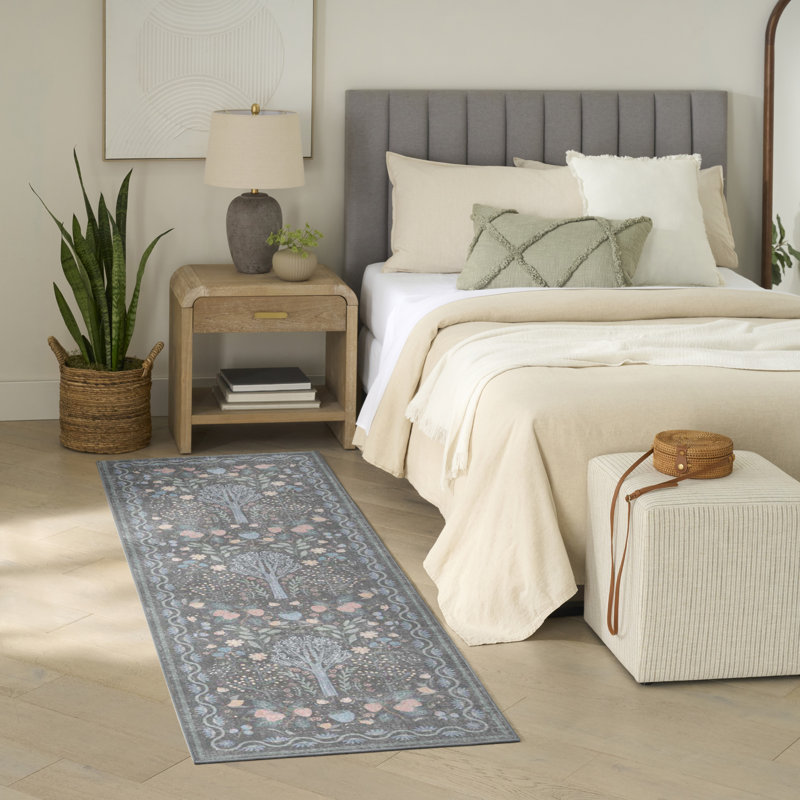 Tapis d'intérieur multicolore gris anthracite Nourison Botanical Washables 2 pi x 6 pi, Tapis de couloir 2 pi x 6 pi