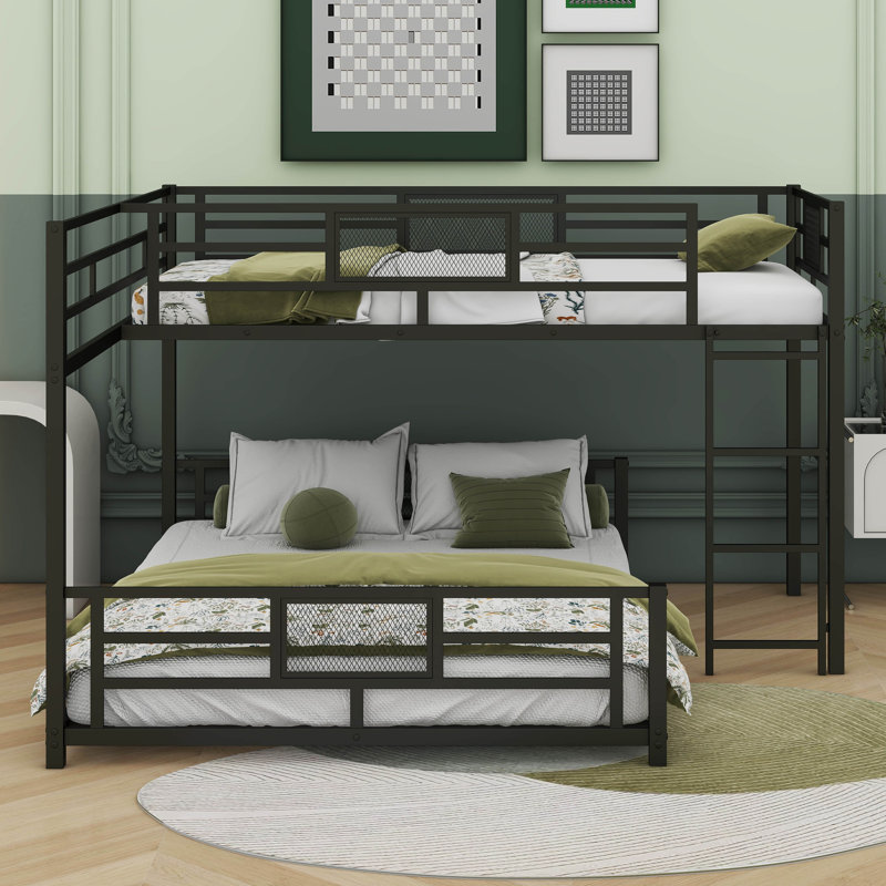 Kelvisha L-Shaped Metal Twin Over Full Size Bunk Bed, Black
