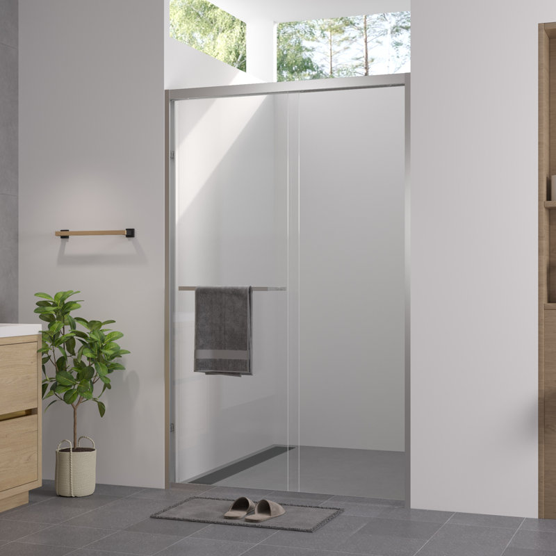 44 po x 48 po x 76 po, porte de douche coulissante en aluminium double, verre trempé transparent de 1/4 po (6 mm), finition imperméable, taille réglable