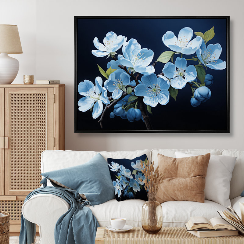 Fleur de pommier monochromatique élégance V, reproduction sur toile, H 30 po x l 40 po x P 1,5 po, Cadre flottant noir
