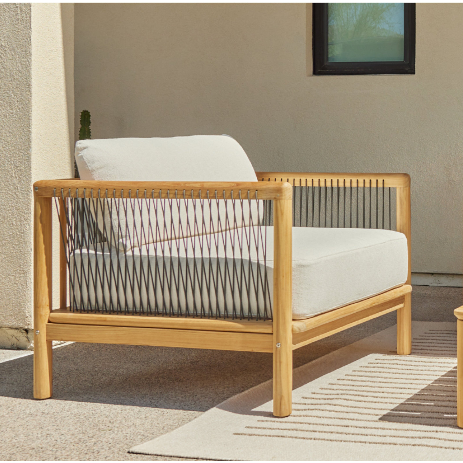 Reel Collection Teak Outdoor Lounge Chair , Sunbrella® Cushions Included, Sunbrella Nurture White