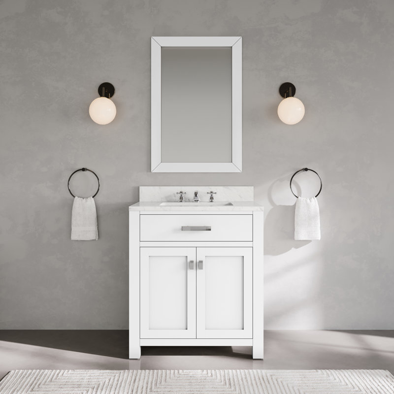 Minnetrista Single Bathroom Vanity with Marble Top, White