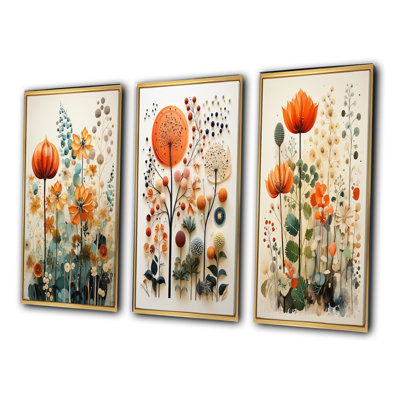 3 pièces sur toile - Botanicals Mid-Century colorés Mid-Century