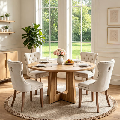 Ensemble de table à manger ronde 5 pièces pour 4 personnes, table de cuisine ronde en bois de 119 cm et 4 chaises rembourrées pour petit appartement
