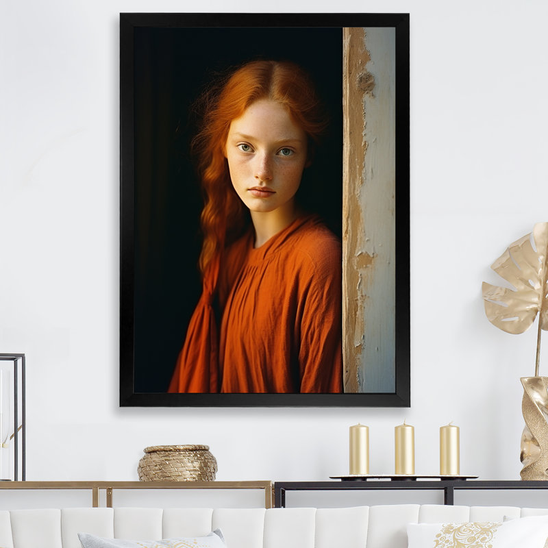 «Woman Portrait Tangerine Tales» sur toile, Cadre simple noir, H 32 po x l 24 po x P 1 po