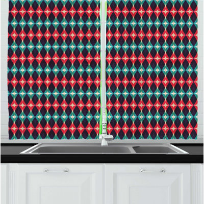 Geometric Ruffled Kitchen Curtain