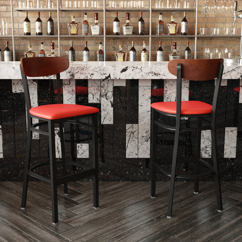 Tabouret de bar en métal Everlena, Noyer, Rouge