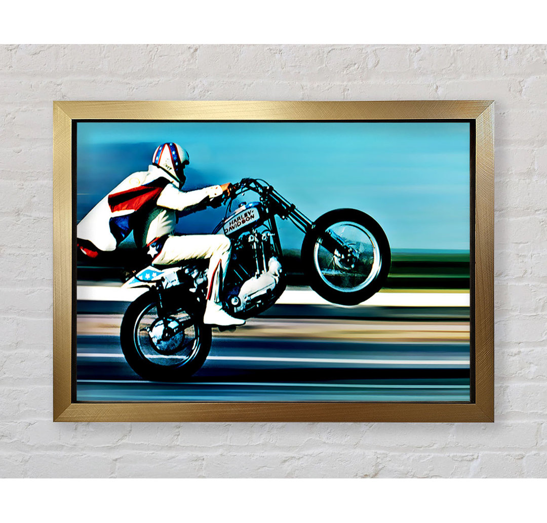 Evel Knievel Wheelie Colour - Einzelner Bilderrahmen Kunstdrucke