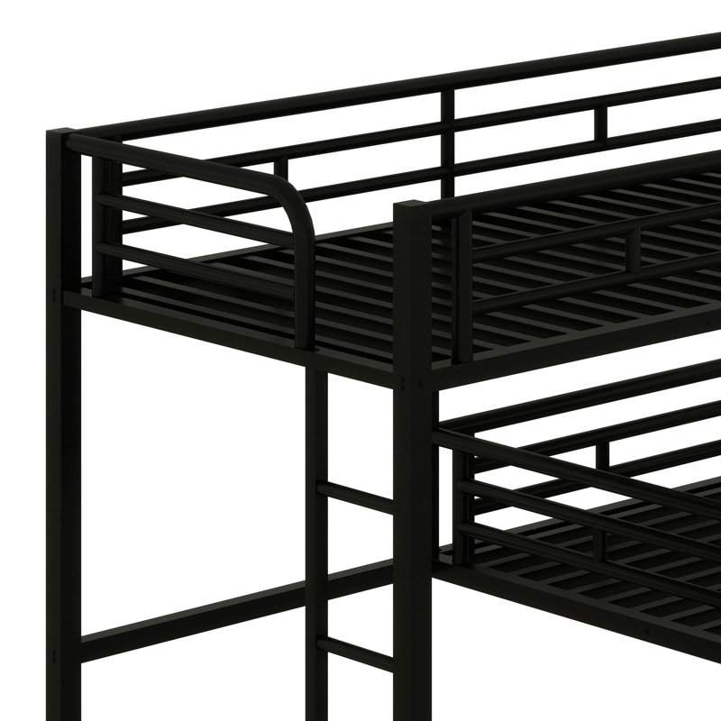 Twin Size L-Shaped Metal Triple Bunk Bed With Ladder And Full-Length Guardrail