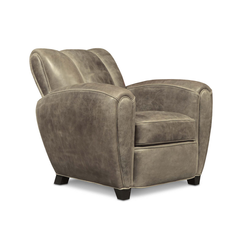 Fauteuil en cuir véritable Manon, Olive (nouveaux), Muscade