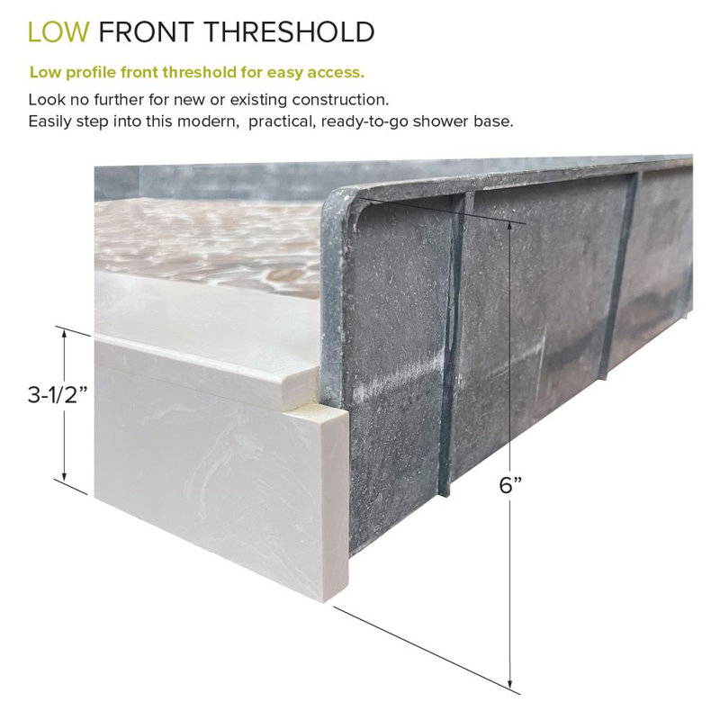 60'' W 32.25'' D Rectangular Single Shower Base, Center