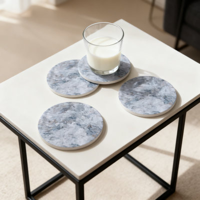 Set Of 6 Absorbent Ceramic Coasters With Metal Holder, Cork Backing For Table Protection, Minimalist Home Decor