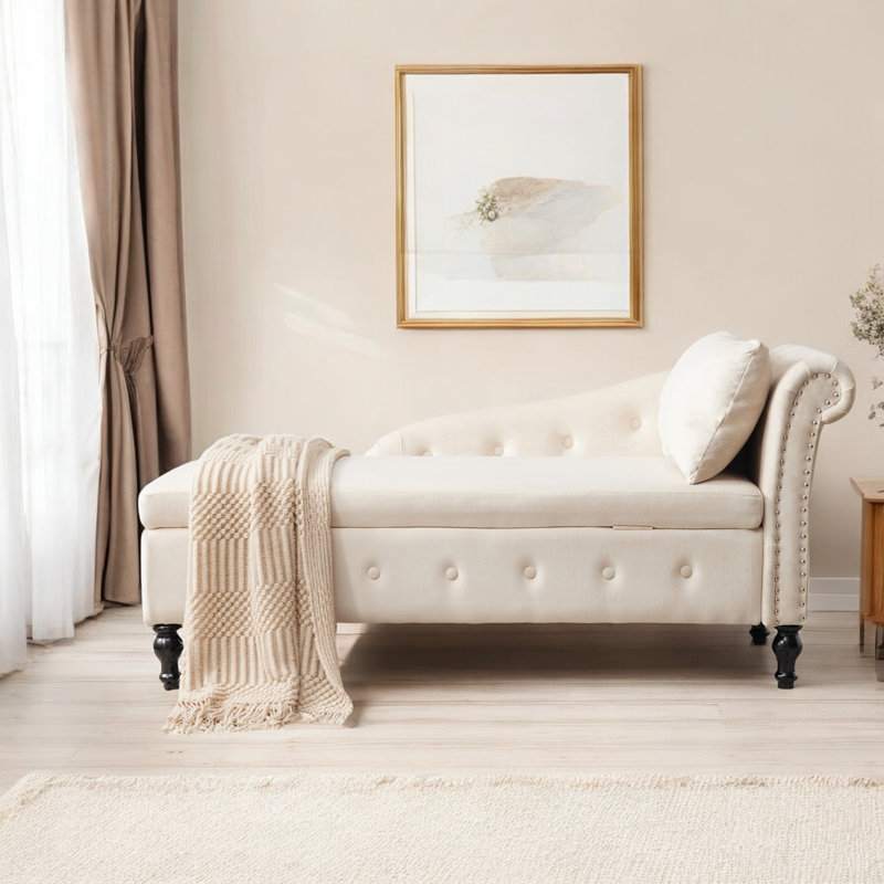 Balla Velvet Chaise Lounge, Beige