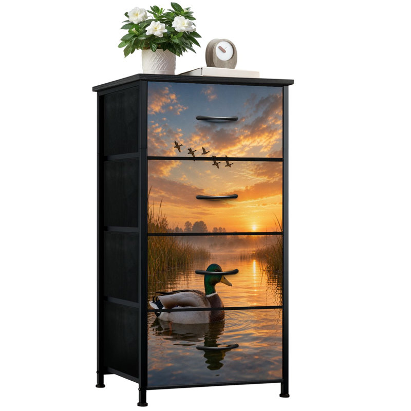 Commode 4 tiroirs à rangement vertical Mallard Duck Calm Lake Golden avec tiroirs en bois