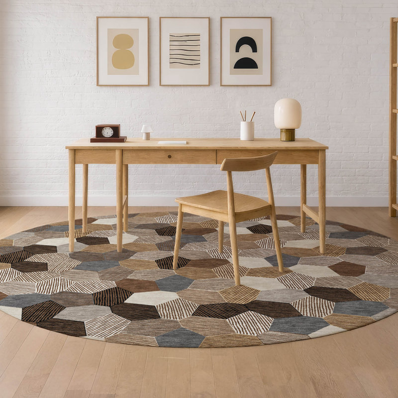 Machine Washable Indoor/Outdoor Chantille ACN2573 Geometric Rug, 8' Round, Brown