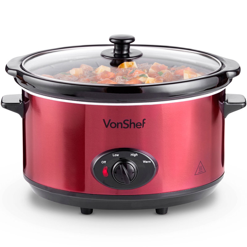 VonShef Slow Cooker - Nordic Design Large Slow Cooker with Removable Non-stick Ceramic Bowl, Silver, 6.5L