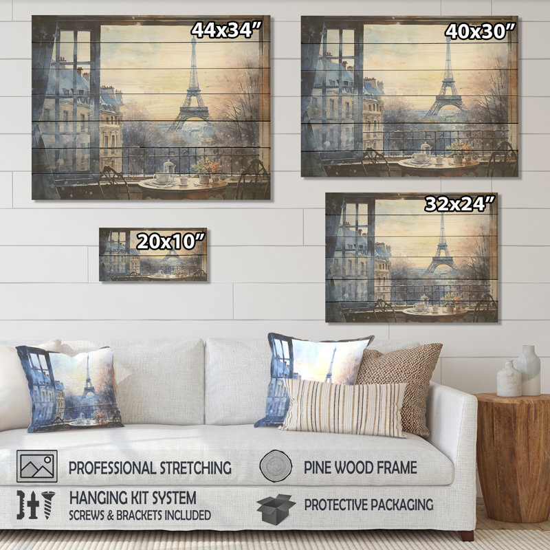 Gris, rue urbaine parisienne II - Paris sur impression sur bois, H 30 po x l 40 po x P 0,78 po