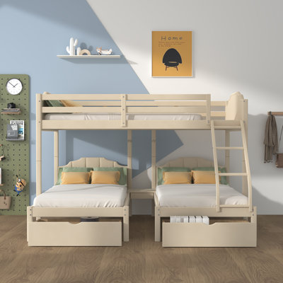 Kids Twin Over Twin Over Full Bunk Bed