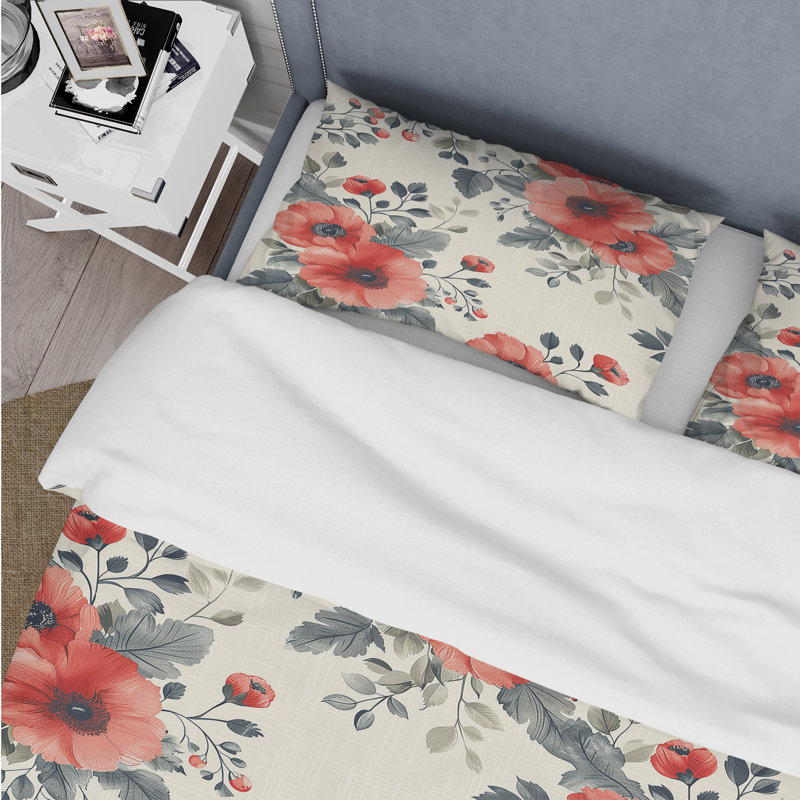Ensemble de housse de couette traditionnel beige à motif floral prés 8, Housse de couette très grand + 2 très grandes ta