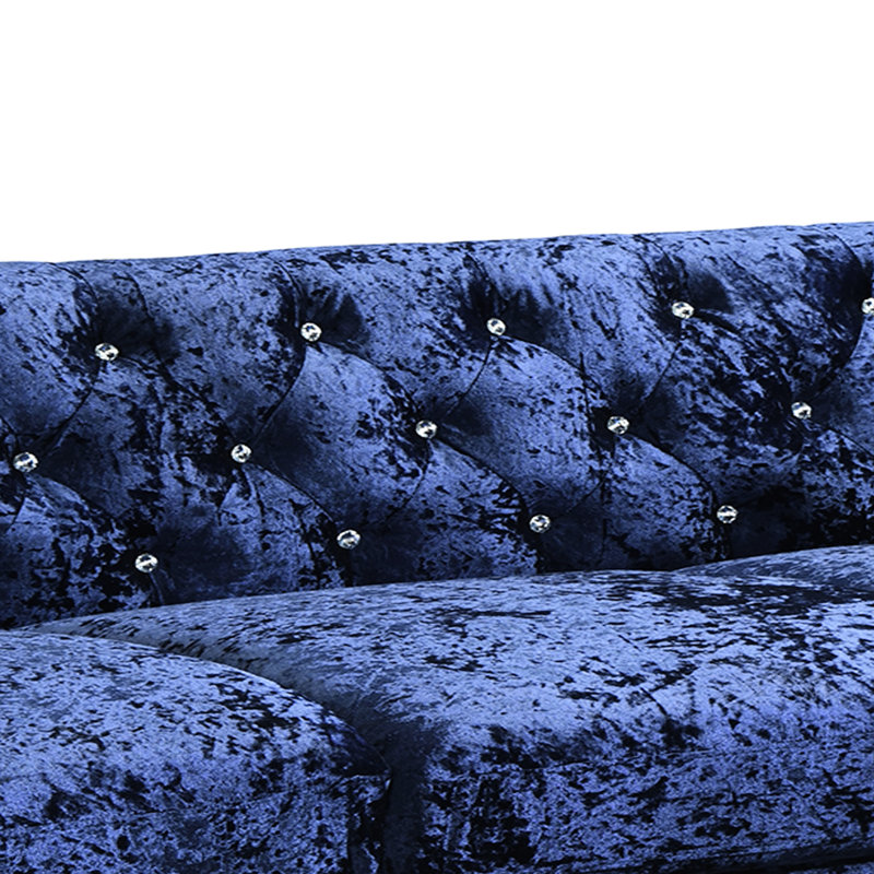 Siège transitionnel en velours bleu transitionnel, assise à base en bois, rembourrage doux