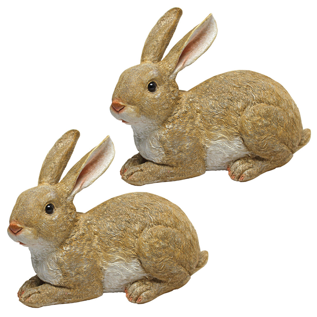 Bashful, the Bunny, Lying Down Garden Rabbit Statue (Set of 2) Design Toscano