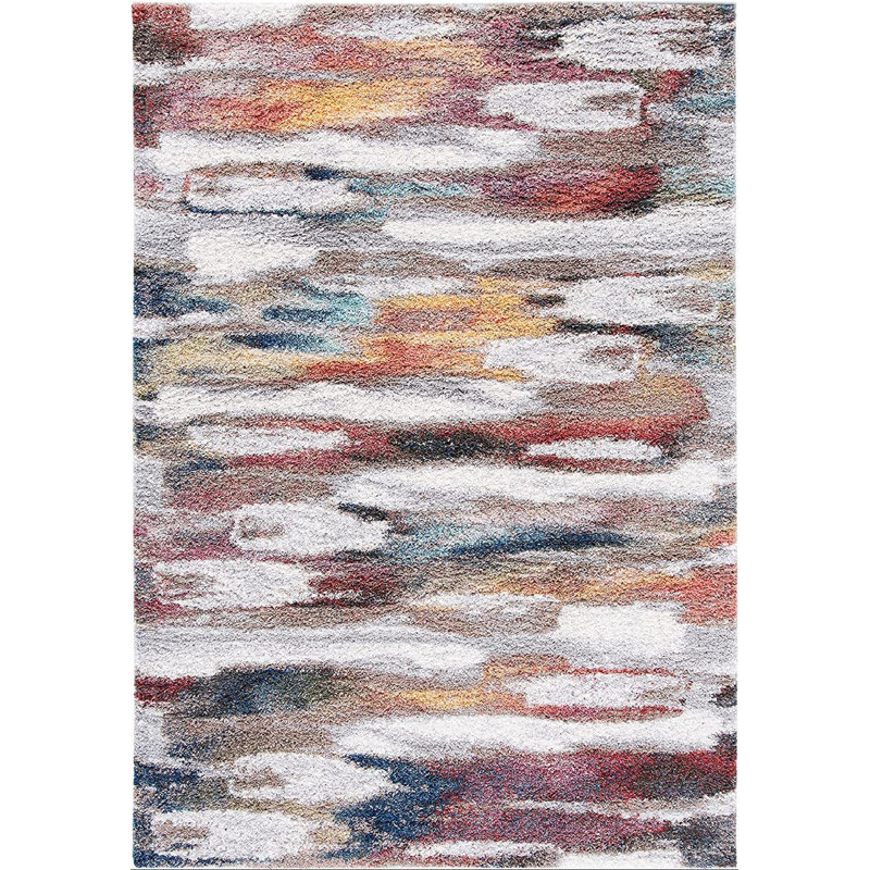 Tapis abstrait ivoire / rouille Araxi, Rectangle 4 pi 5 po x 6 pi 5 po