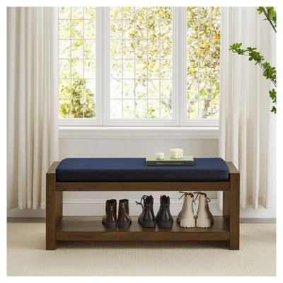 Banc d'appoint 40 pouces avec tablette inférieure bleu marine - Banc de rangement rembourré pour vestibule, banc de rangement pour chaussures de salon avec coussin amovible