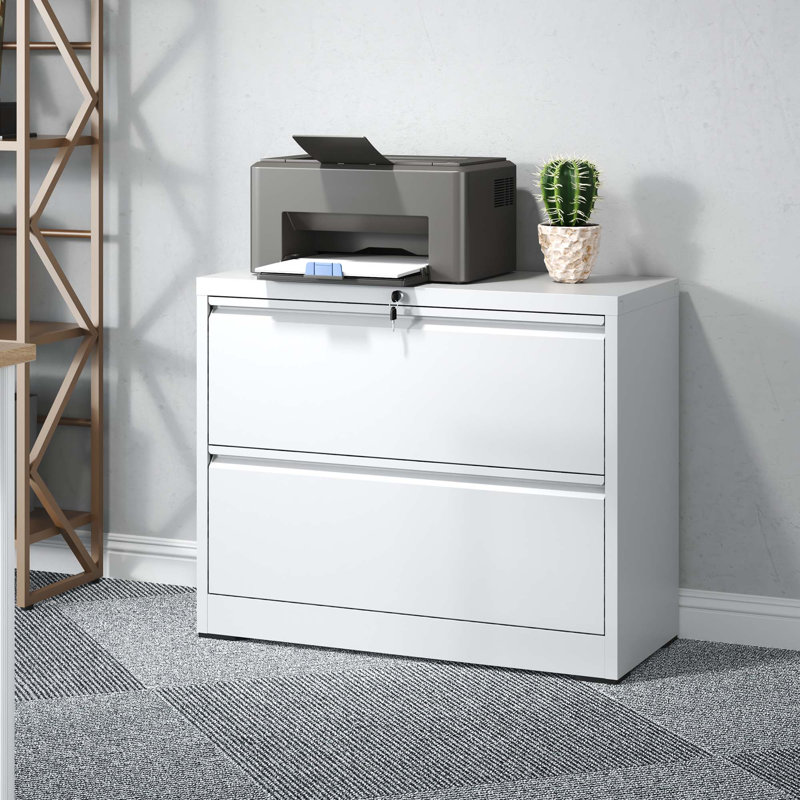 35.43"W 2 Drawer Metal Lateral File Cabinet with Lock for Home Office A4/Letter/Legal Size, White